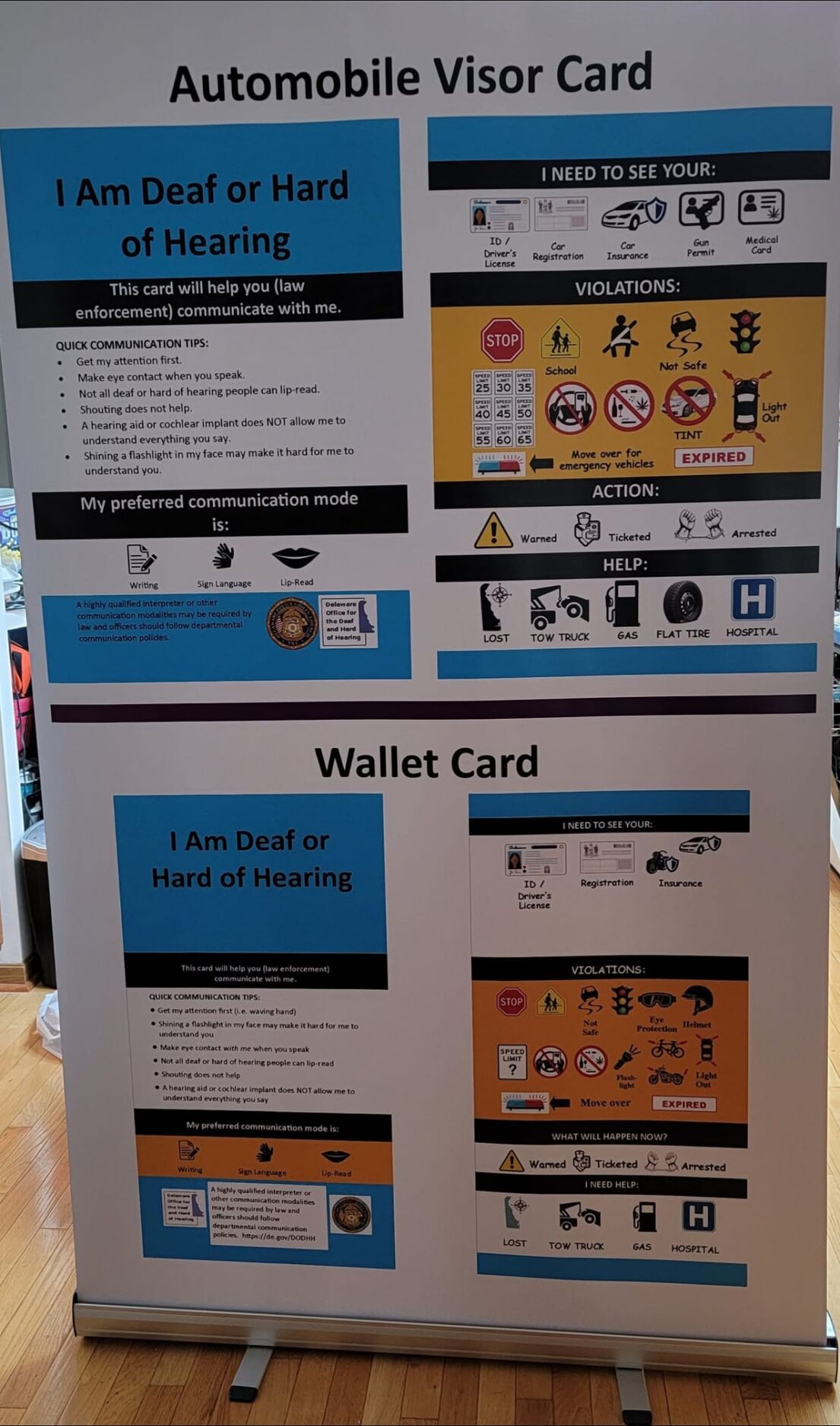 Communication cards for deaf/hard-of-hearing